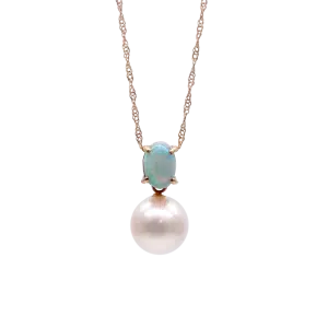 White Akoya Pearl Gold Opal Pendant (P43)