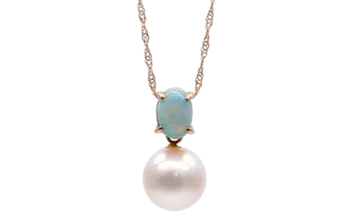 White Akoya Pearl Gold Opal Pendant (P43)