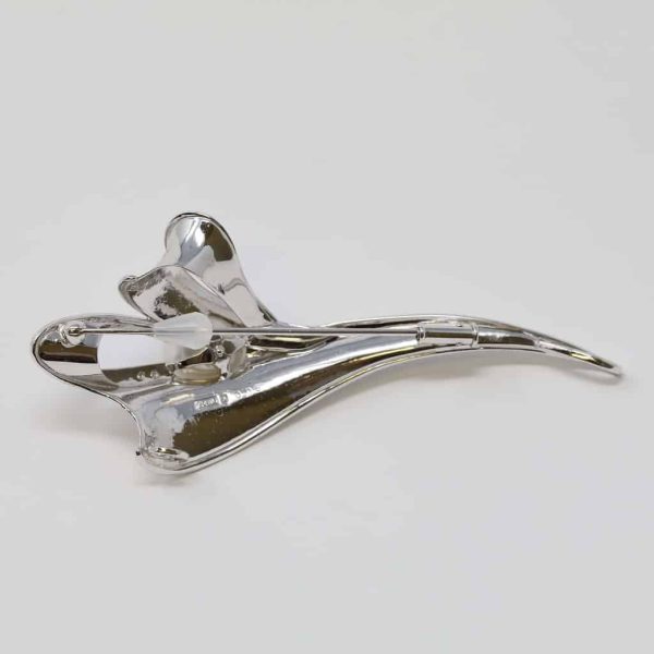White South Sea Pearl White Gold Diamond 'Stem and Leaf' Brooch Pin (B5) - Image 4