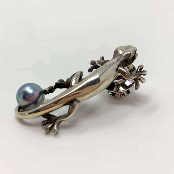 Grey Akoya Pearl Silver 'Salamander' Brooch Pin (B6) - Image 3