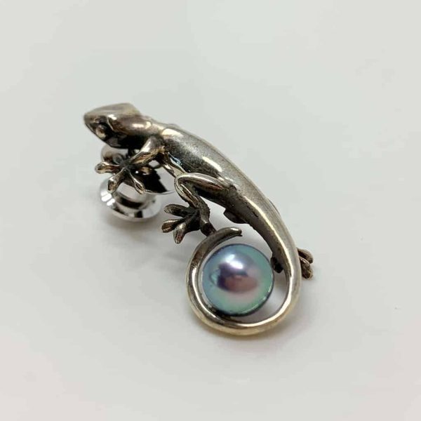 Grey Akoya Pearl Silver 'Salamander' Brooch Pin (B6) - Image 4