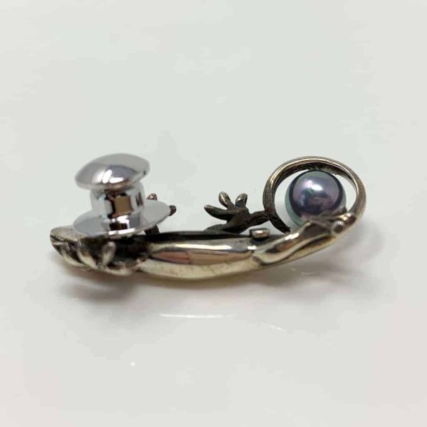Grey Akoya Pearl Silver 'Salamander' Brooch Pin (B6) - Image 2