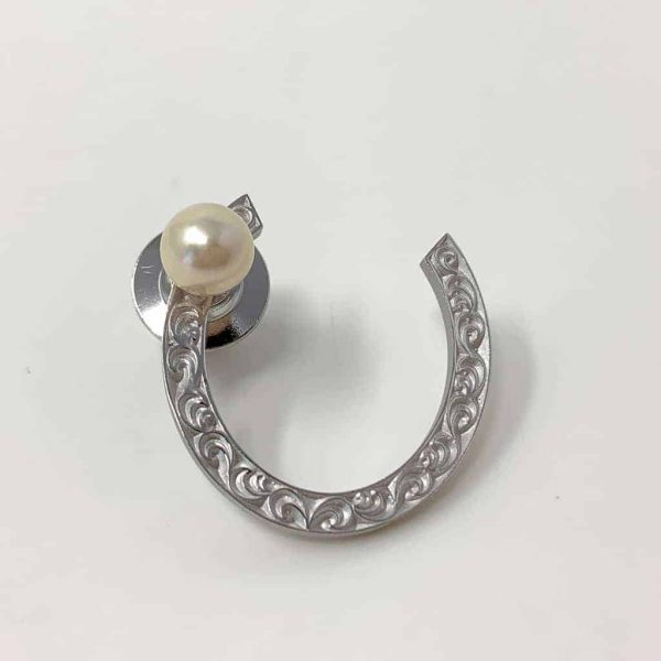 White Akoya Pearl Silver 'Horseshoe' Brooch Pin (B7) - Image 10