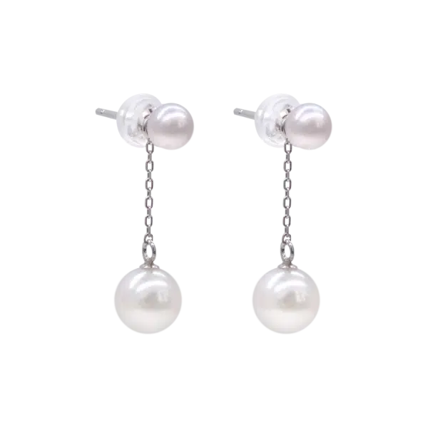 White Akoya Pearl White Gold Earrings (E16) - Image 2