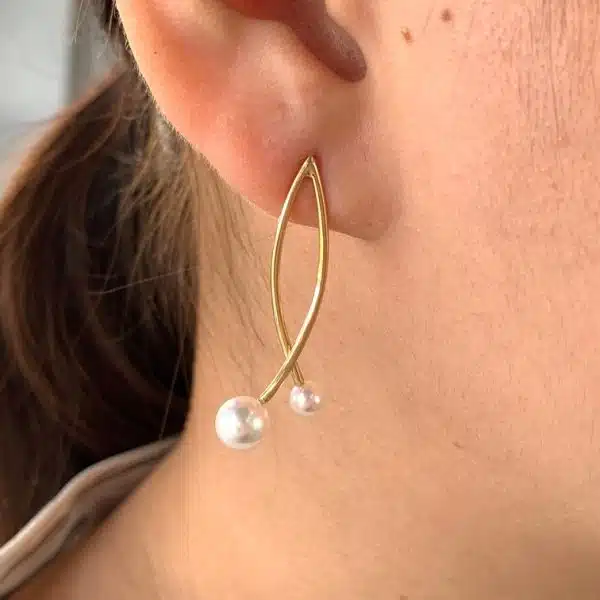 Shizuku White Akoya Pearl Gold Earrings (E44) - Image 5