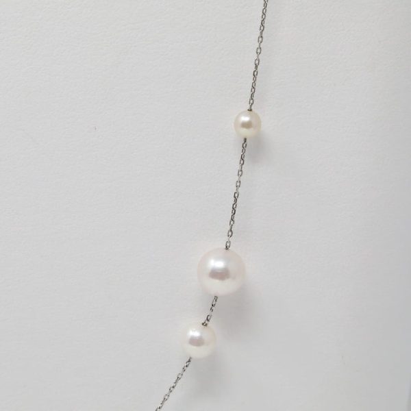 White Akoya Pearl Platinum Station Necklace (N2) - Image 3
