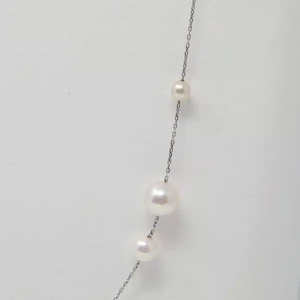 White Akoya Pearl Platinum Station Necklace (N2) - Image 3