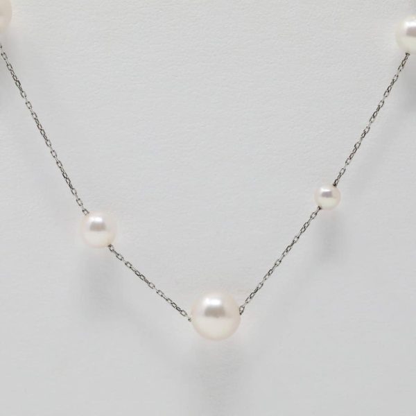 White Akoya Pearl Platinum Station Necklace (N2) - Image 4