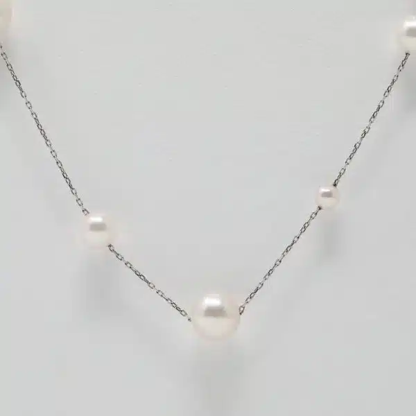 White Akoya Pearl Platinum Station Necklace (N2) - Image 4