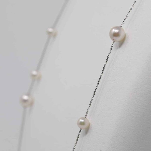 White Akoya Pearl Platinum Station Necklace (N2) - Image 5
