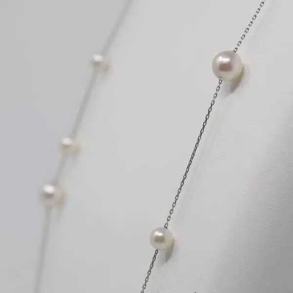 White Akoya Pearl Platinum Station Necklace (N2) - Image 5
