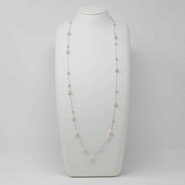 White Akoya Pearl Platinum Station Necklace (N2) - Image 2