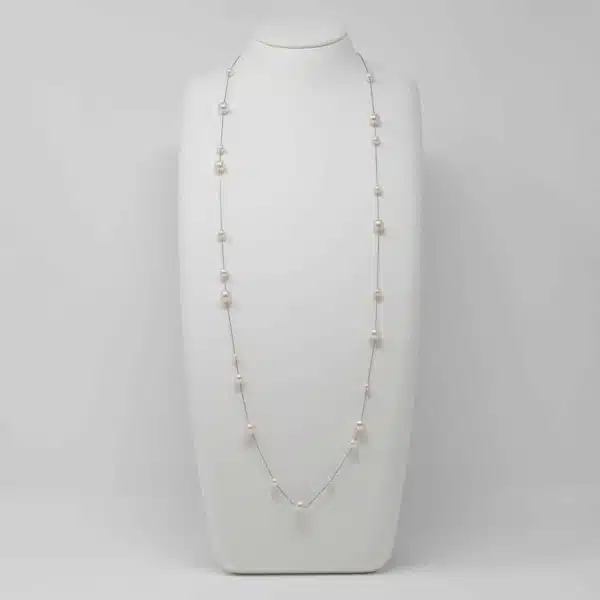 White Akoya Pearl Platinum Station Necklace (N2) - Image 2