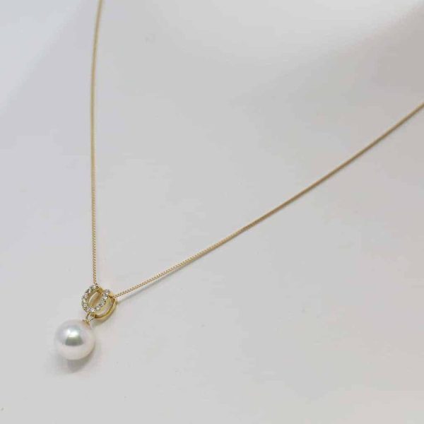 White Akoya Pearl Gold Diamond 'Horseshoe' Pendant (P17) - Image 2