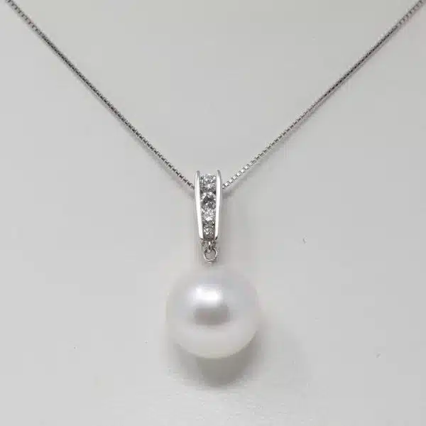 White South Sea Pearl White Gold Diamond Pendant (P20) - Image 2