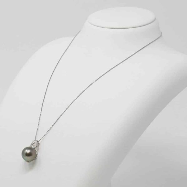 Black South Sea Pearl White Gold Diamond Pendant (P3) - Image 5