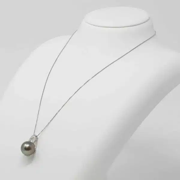 Black South Sea Pearl White Gold Diamond Pendant (P3) - Image 5