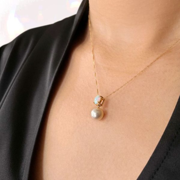 White Akoya Pearl Gold Opal Pendant (P43) - Image 2