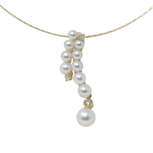 White Akoya Pearl Gold Diamond Pendant (P8)