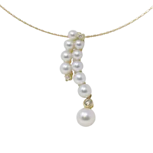 White Akoya Pearl Gold Diamond Pendant (P8)