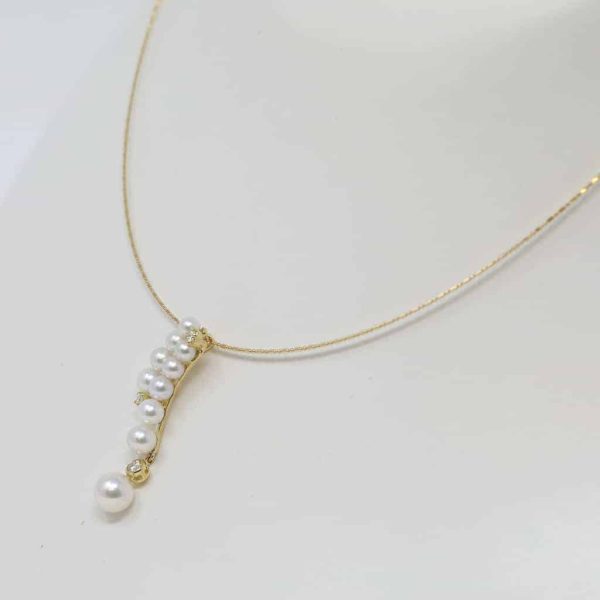 White Akoya Pearl Gold Diamond Pendant (P8) - Image 2