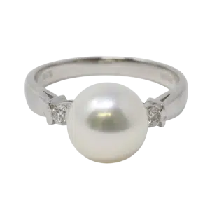 White Akoya Pearl Platinum Diamond Ring (R7)