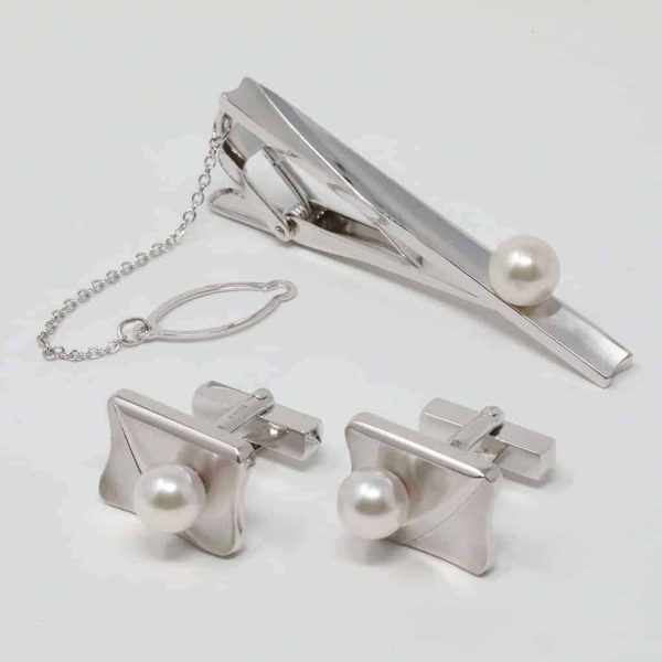 White Akoya Pearl Silver Tie Pin Cuffs (S3) - Image 9