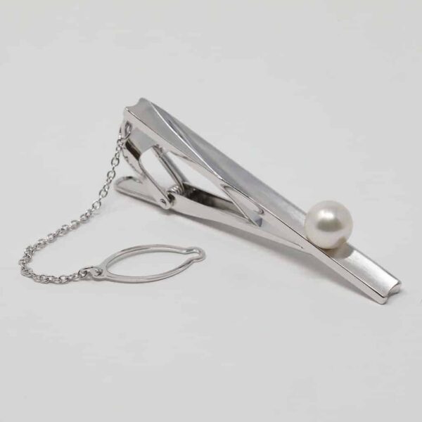 White Akoya Pearl Silver Tie Pin Cuffs (S3) - Image 2