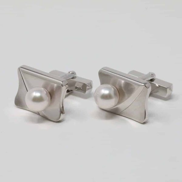 White Akoya Pearl Silver Tie Pin Cuffs (S3) - Image 5