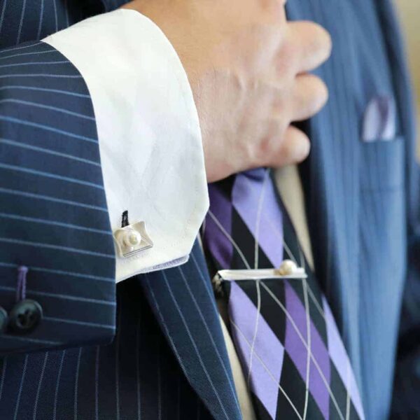 White Akoya Pearl Silver Tie Pin Cuffs (S3) - Image 8