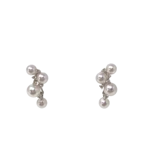 White Akoya Pearl Gold Diamond Earrings (E48)