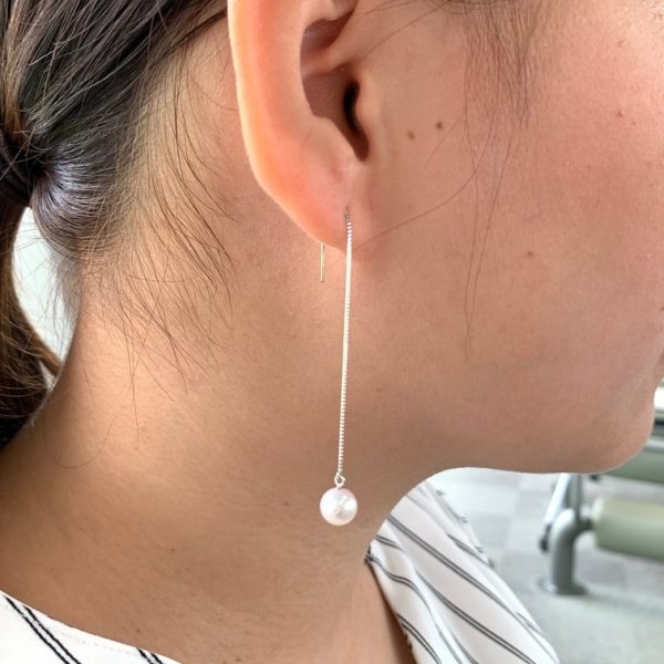 White Akoya Pearl Gold Earrings (E57) - Image 2