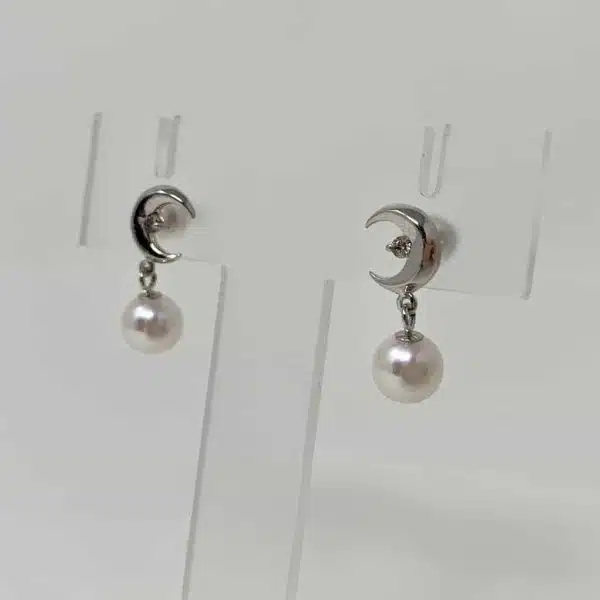 White Akoya Pearl Silver Earrings (E60) - Image 2