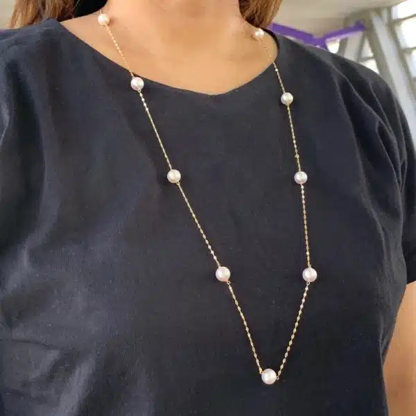 White Akoya Pearl Station Necklace (N25) - Image 5