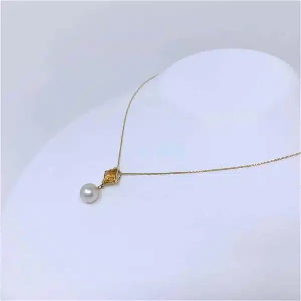 White Akoya Pearl Gold Gemstone Pendant (P44) - Image 4
