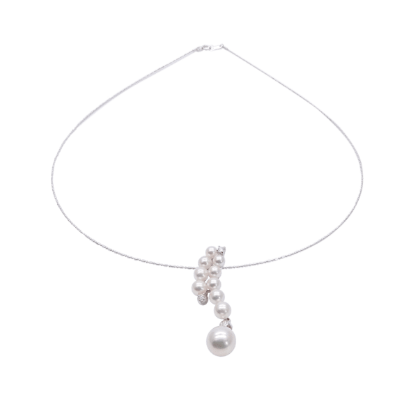 White Akoya Pearl Gold Diamond Pendant (P57)