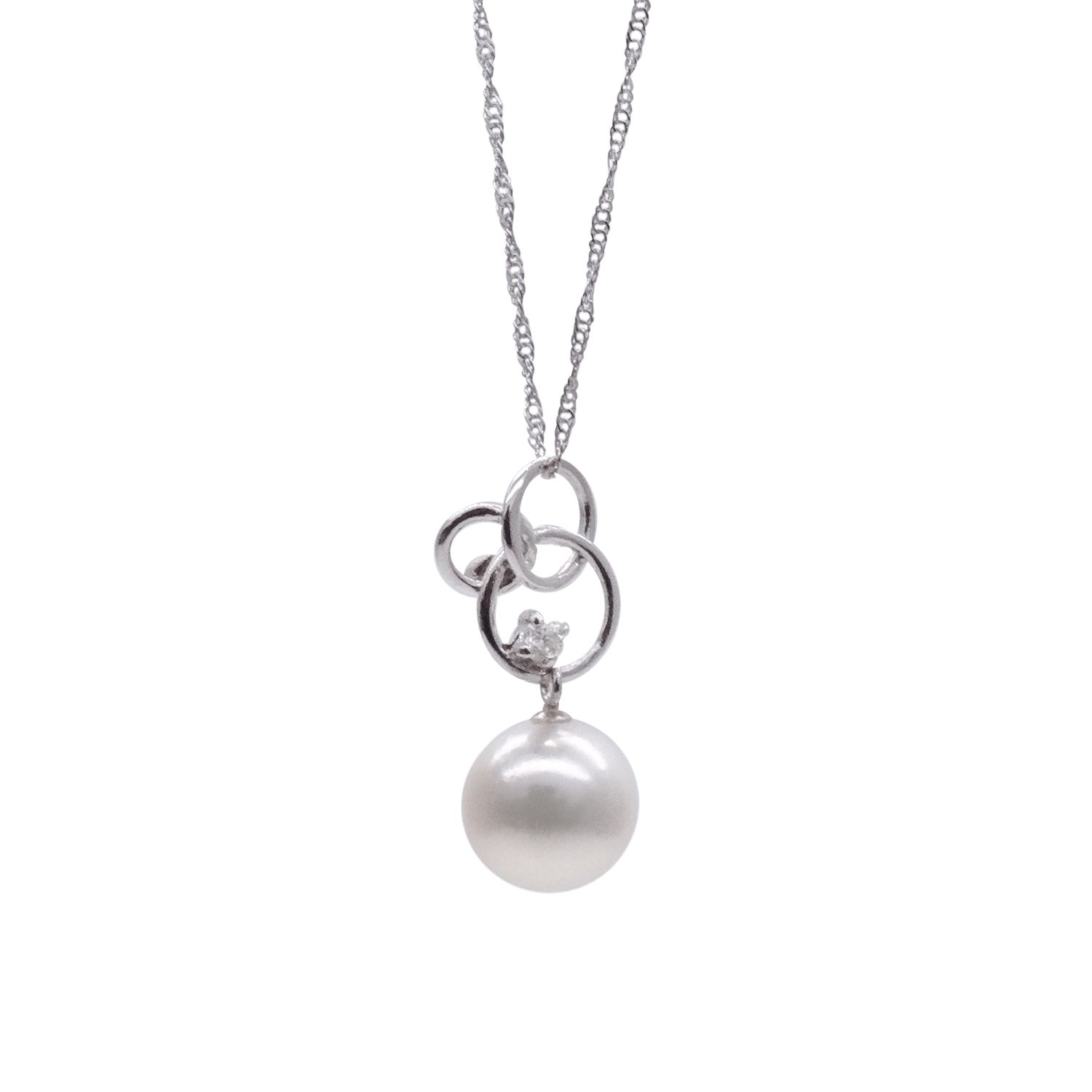 White Akoya Pearl Gold Diamond Pendant (P61) | Pearl Falco Singapore
