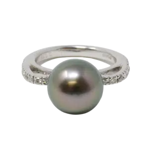 Black South Sea Pearl Platinum Diamond Ring (R5)