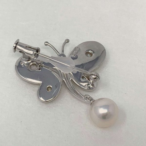 Silver Butterfly Akoya Pearl Pin (B13)