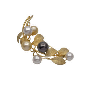 B53 Akoya Pearls & Black South Sea Pearl Silver 'Garden' Brooch