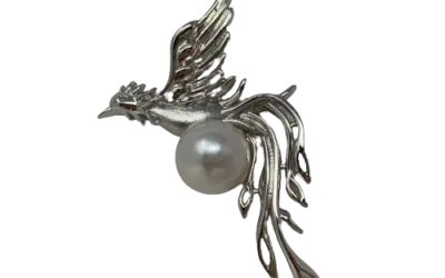 White Akoya Pearl Silver ‘Phoenix’ Pin (B27)