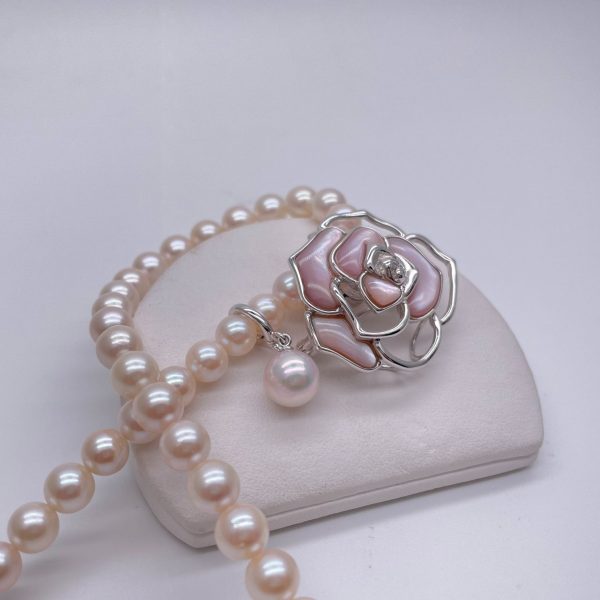 White Akoya Pearl Detachable Silver 'Rose' Brooch Pin (B17)