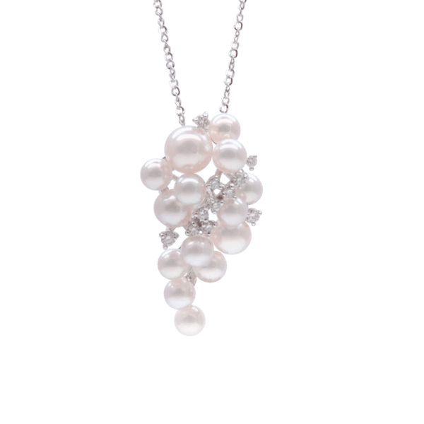 White Akoya Pearl White Gold Diamond Pendant (P88)