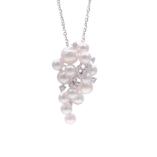 White Akoya Pearl White Gold Diamond Pendant (P88)