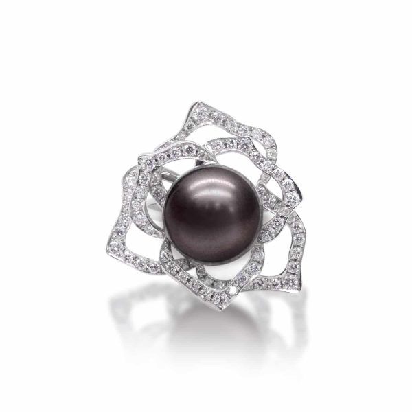 South Sea Black Pearl Platinum Diamond Ring (R19) - Image 2