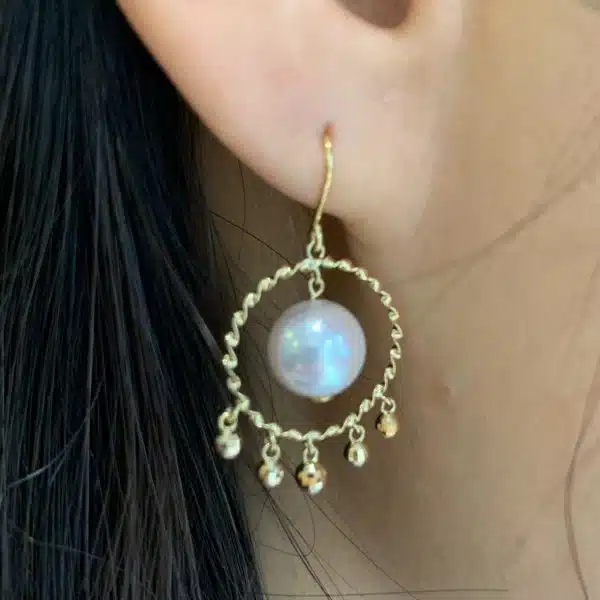 White Akoya Pearl Gold Earrings (E107) - Image 2