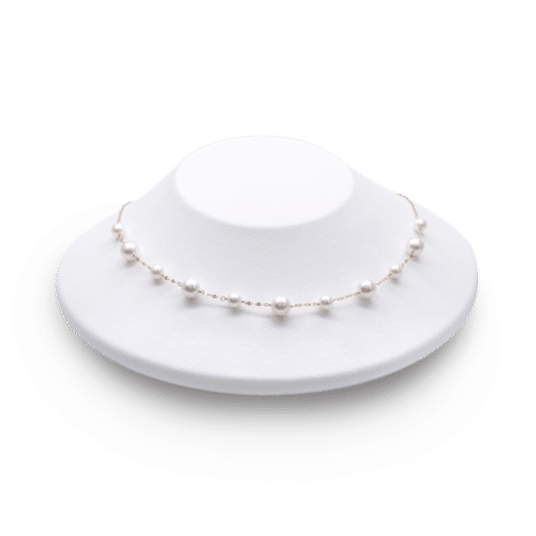 White Akoya Pearl Gold Station Necklace (N20)