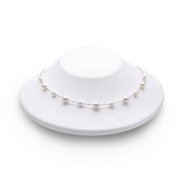 White Akoya Pearl Gold Station Necklace (N20)