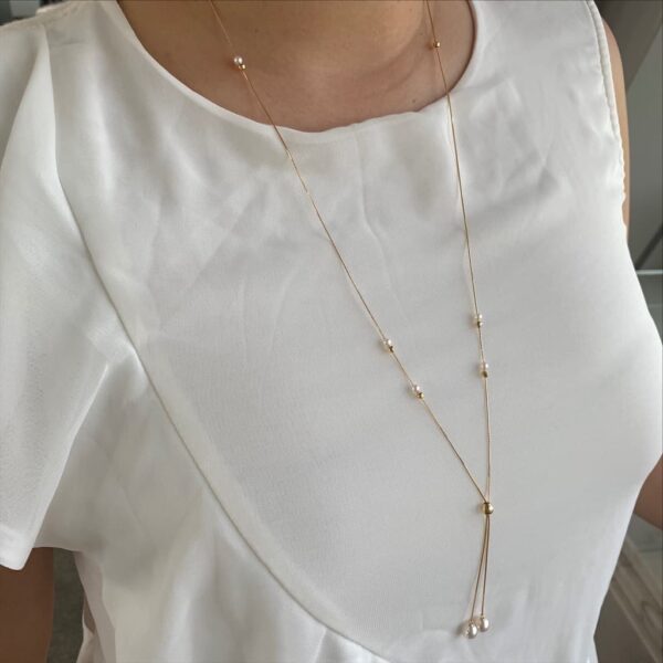 Akoya Pearl Station Necklace with Lariat Design