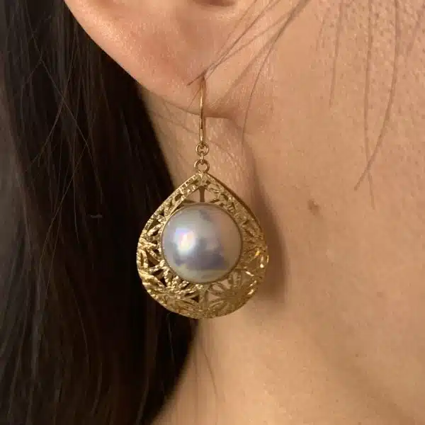 Rainbow Mabe Pearl Gold Earrings (E203) - Image 2
